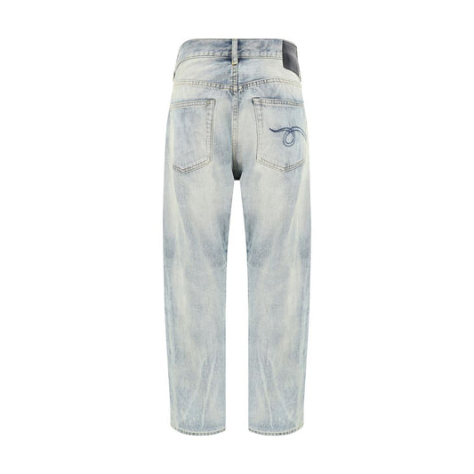 Blue Cotton Straight-Leg Jeans