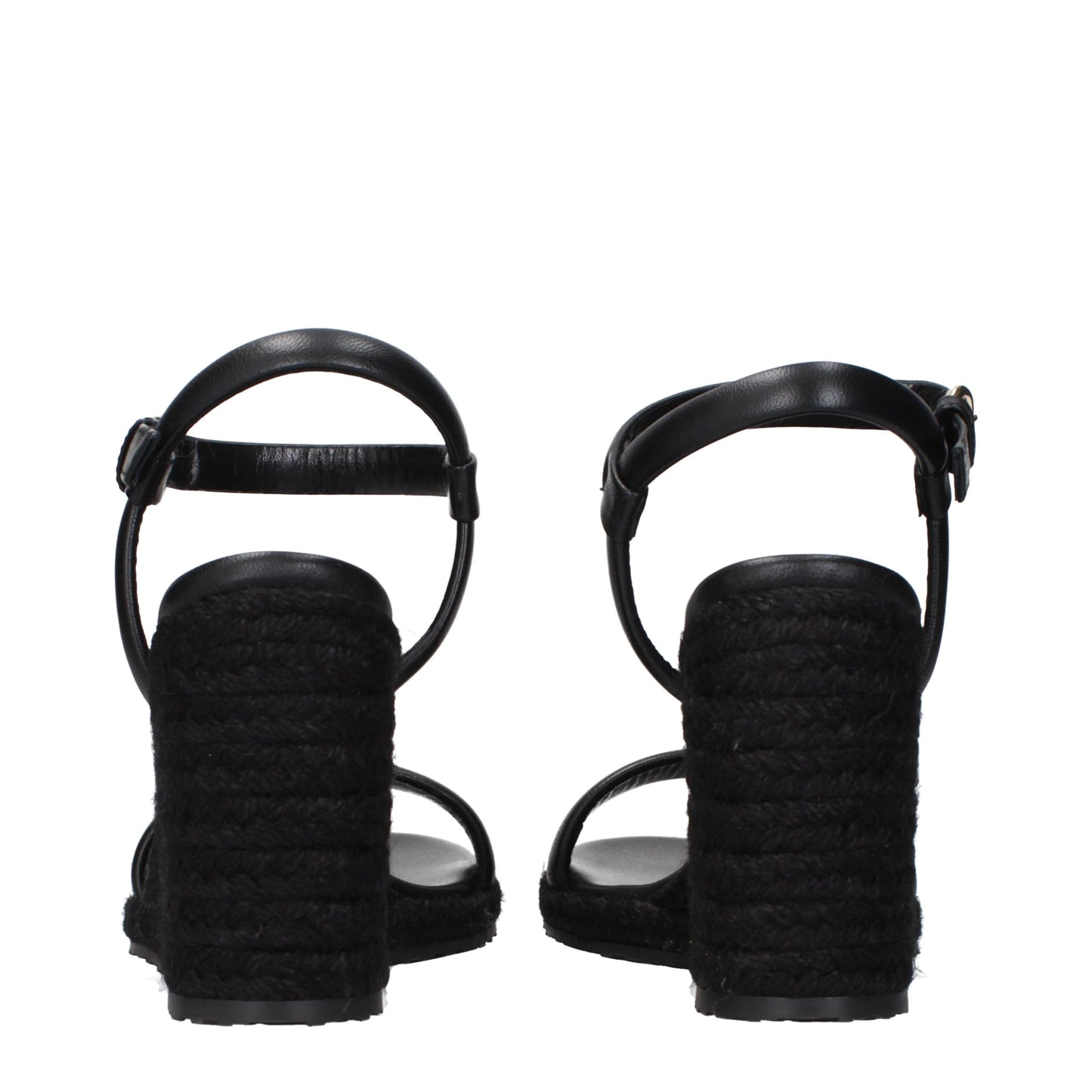 Black Leather Wedge Sandals