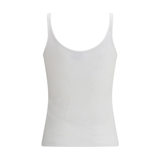 White Cotton Sleeveles T-Shirt