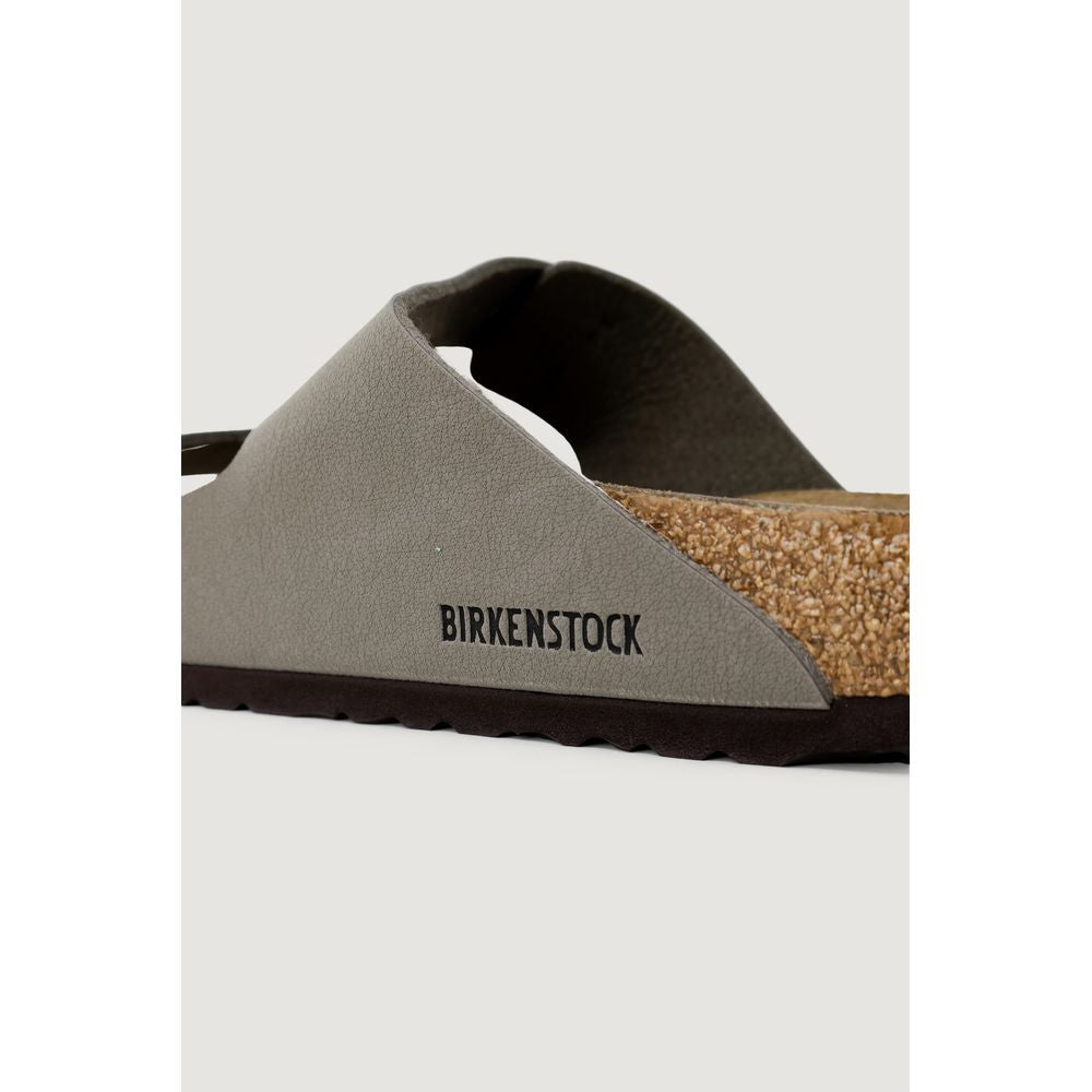 Gray Leather Flat Sandals