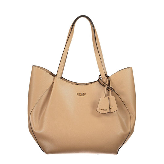 Beige Polyurethane Women's Bag with Shoulder Handles