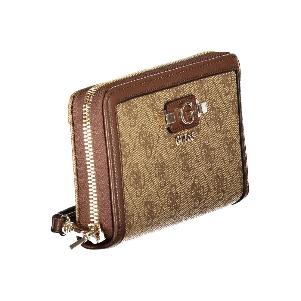 Beige Poliuretano Womens Wallet With Zip Closure