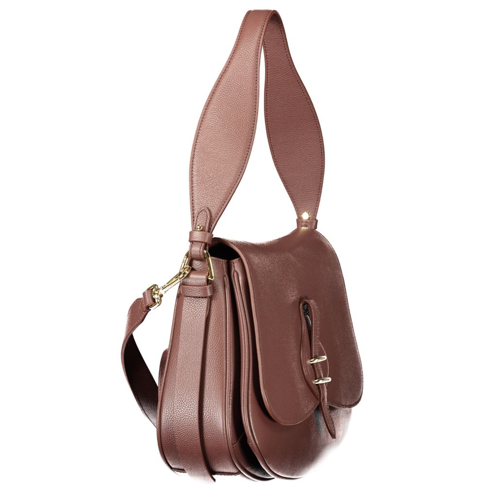 Brown Leather Women's Bag with Removable Strap and Compartments
