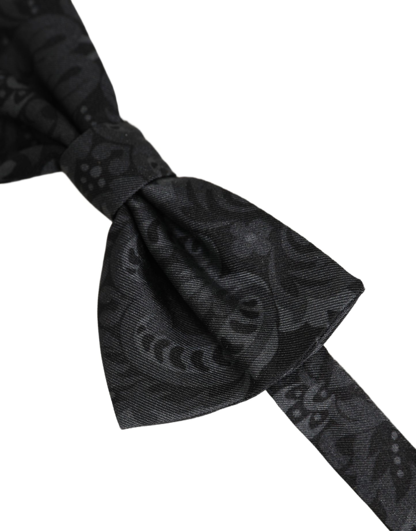Men Black Paisley SIlk Adjustable Neck Papillon Bow Tie