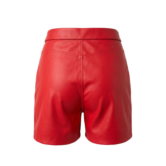 Red Polyester Women Shorts