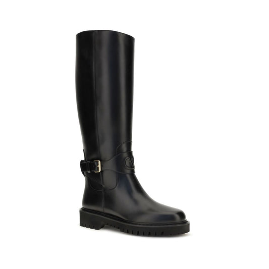 Black Calf Leather Bos Taurus Flat Boots