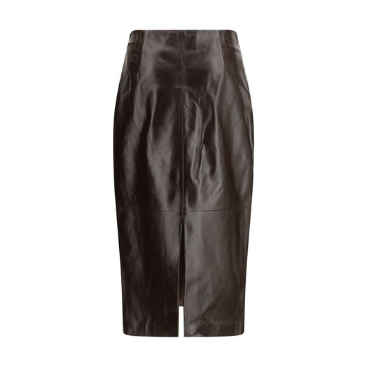 Brown Leather Long Skirt