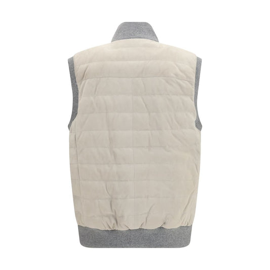 Beige Calf Leather Bos Taurus Sleeveless Jacket