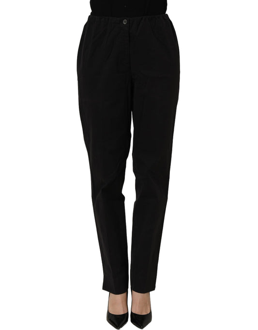 Black High-Waisted Straight Chino Women Trouser Pants
