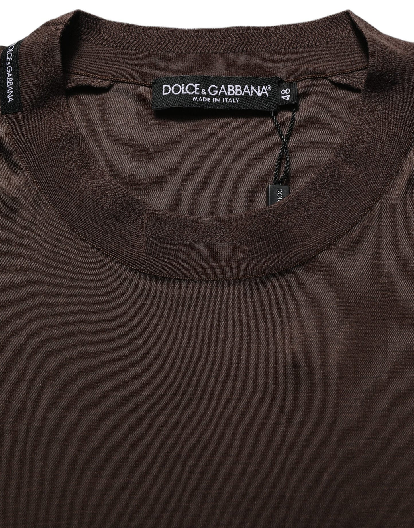 Brown Silk Crew Neck Short Sleeves T-shirt