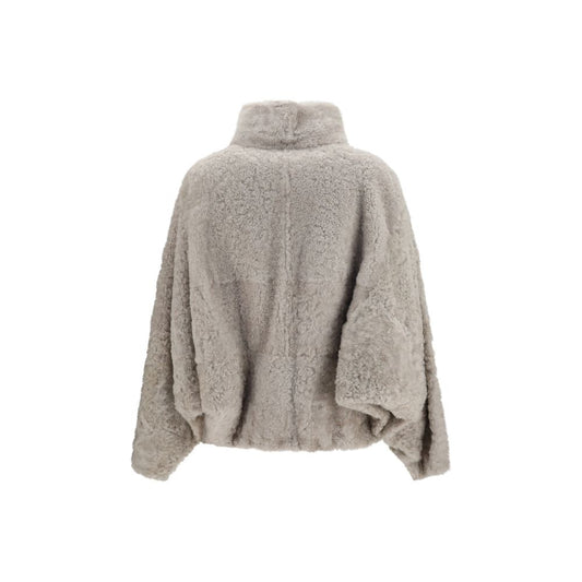 Gray Faux Fur Full-Length Jacket