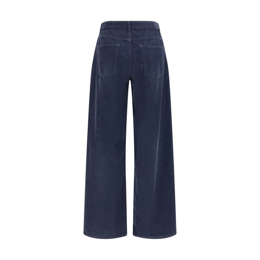 Blue Cotton Casual Pants