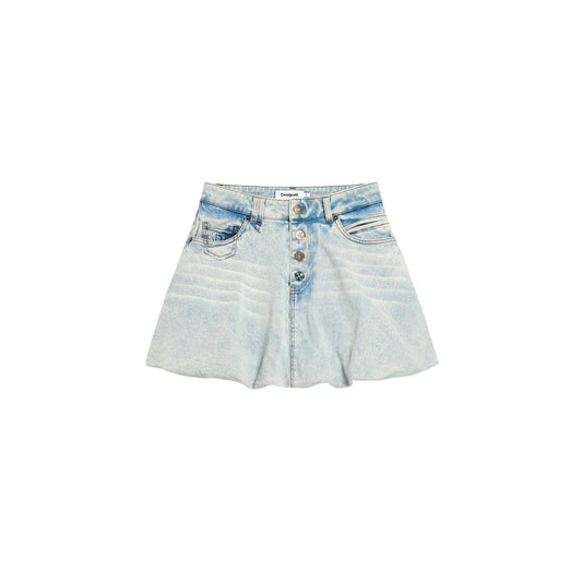Blue Cotton Mini Skirt