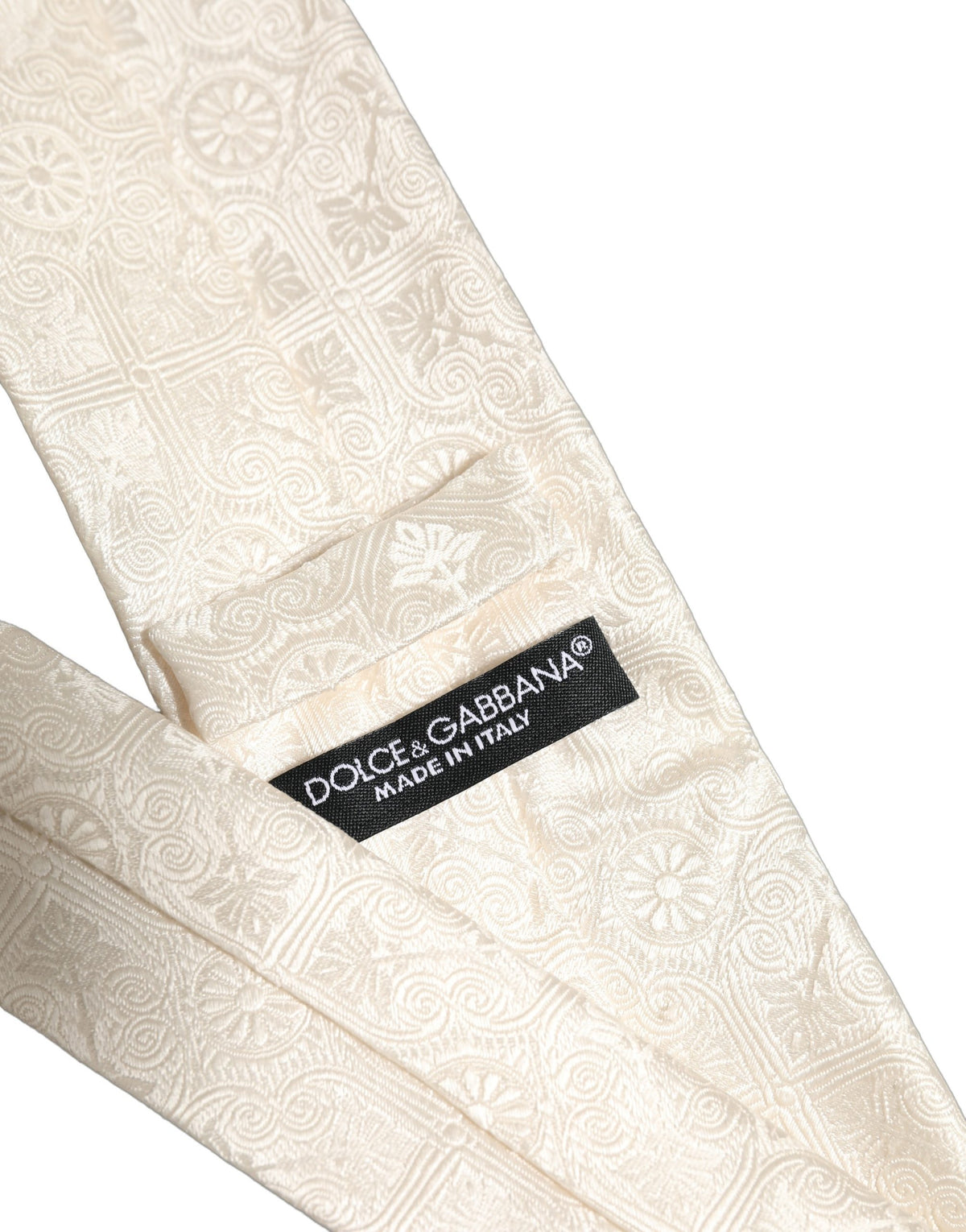 Off White Silk Damask Woven Adjustable Tied Necktie Tie