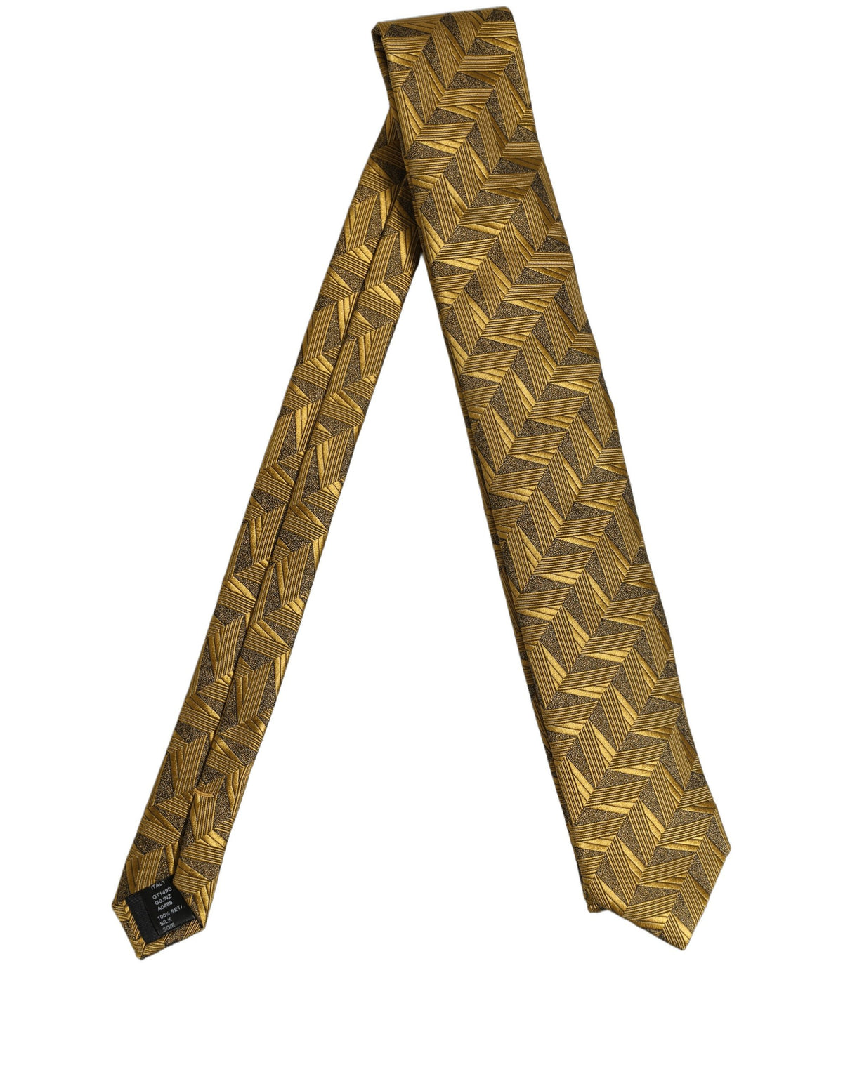 Men Gold Silk Woven Patterned Adjustable Tied Necktie Tie