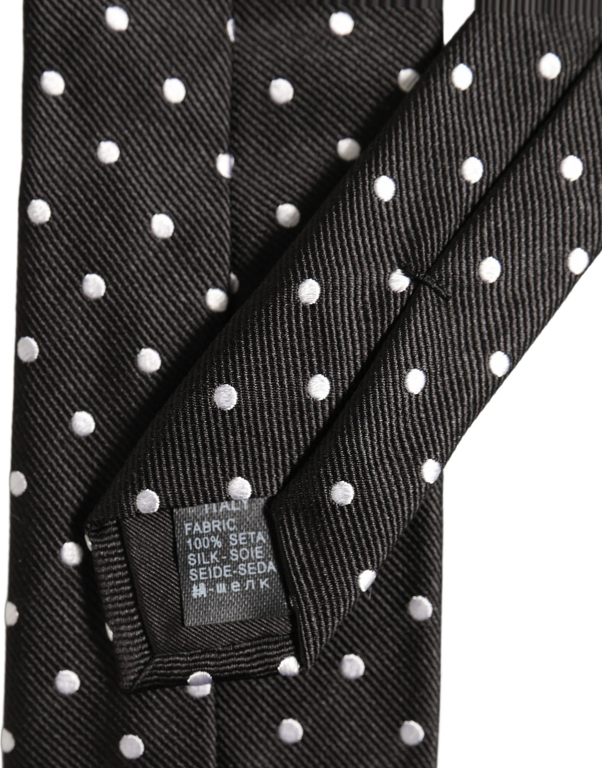 Black White Polka Dots Silk Adjustable Tied Necktie Tie