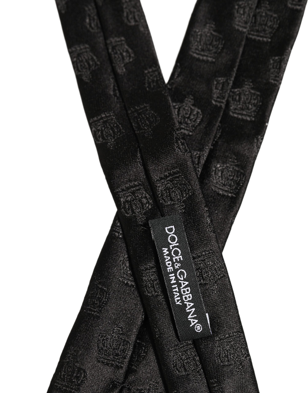Men Black Crown Pattern Silk Adjustable Tied Necktie Tie