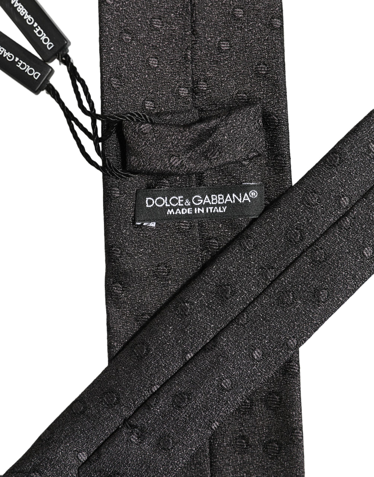 Men Black Polka Dot Silk Adjustable Tied Necktie Tie
