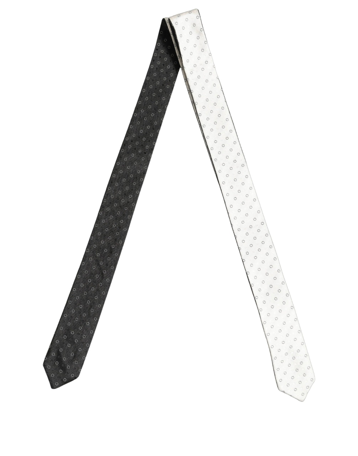 Black White Geometric Silk Adjustable Tied Necktie Tie
