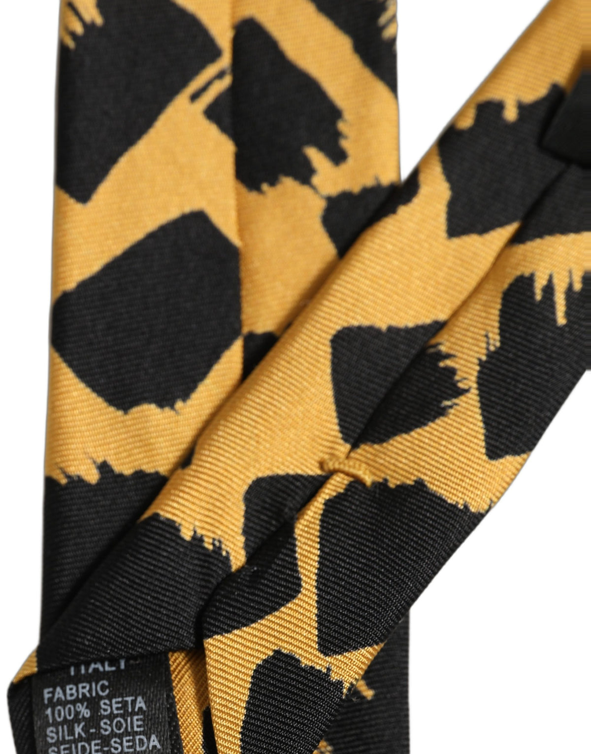 Yellow Black Abstract Silk Adjustable Tied Necktie Tie