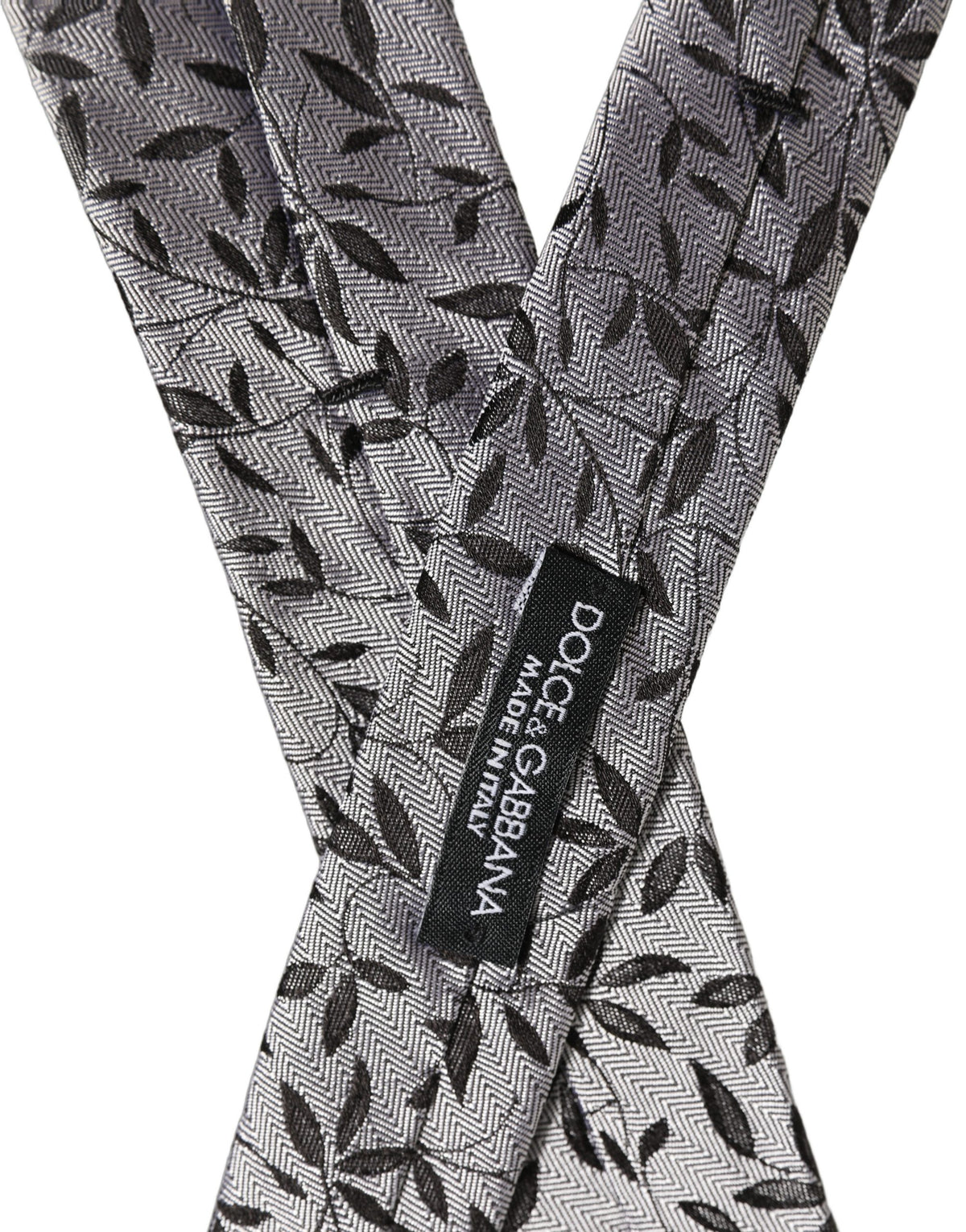 Men Gray Silk Leaf Pattern Adjustable Tied Necktie Tie