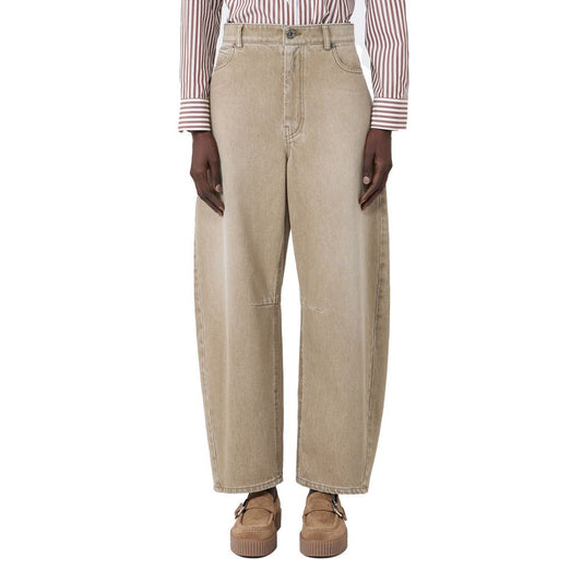 Beige Cotton Boyfriend Jeans
