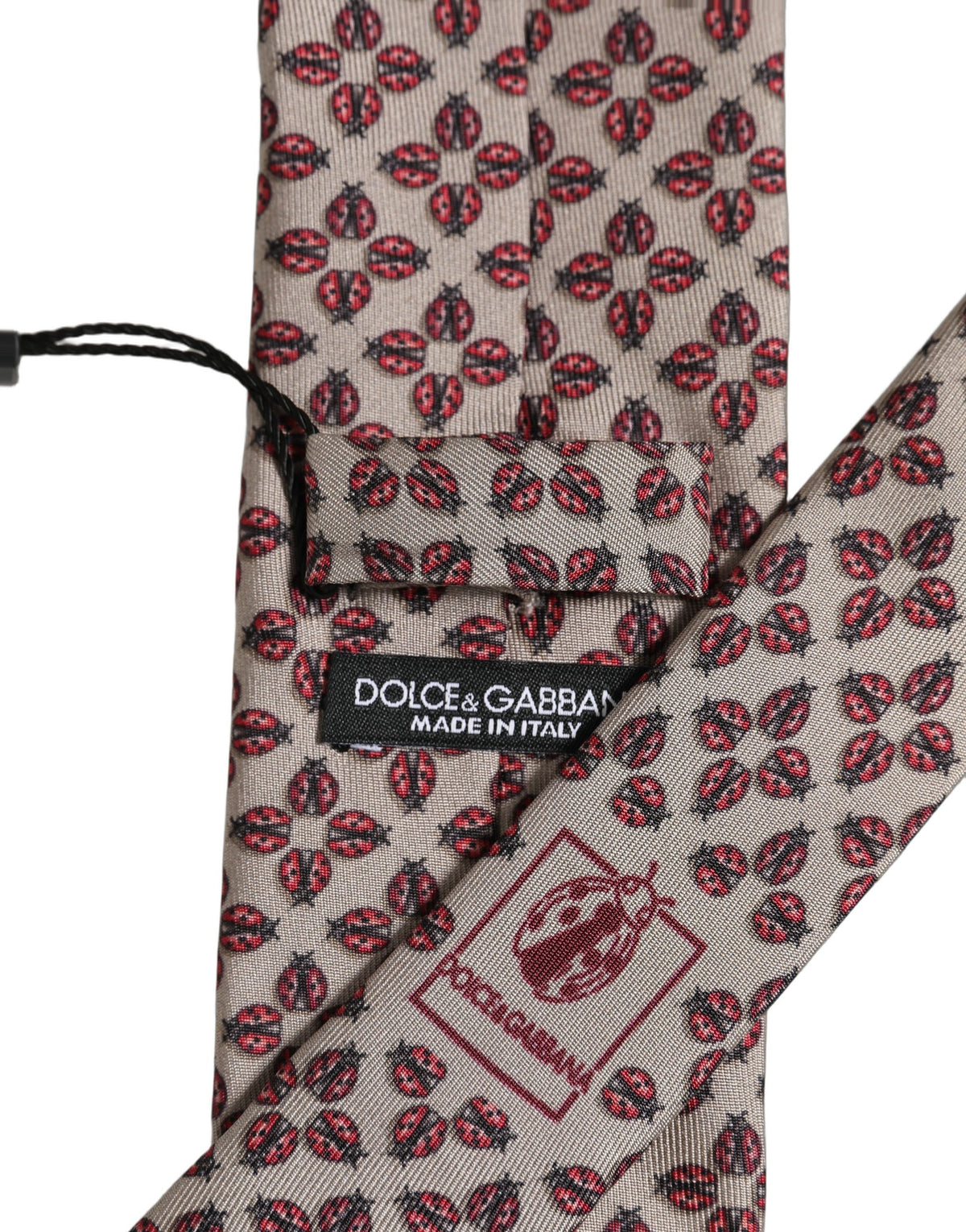Beige Lady Bug Silk Adjustable Necktie Men Accessory Tie