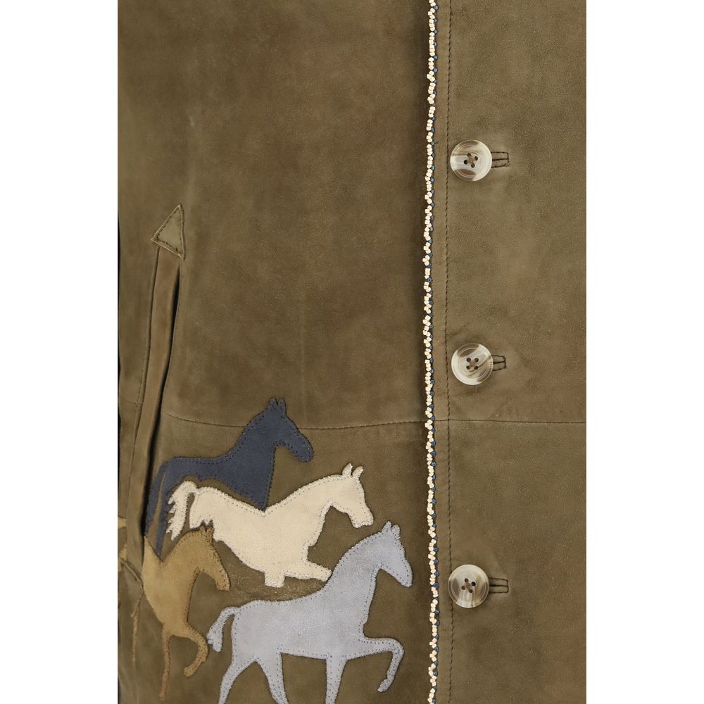 Brown Suede Leather Full-Length Jacket