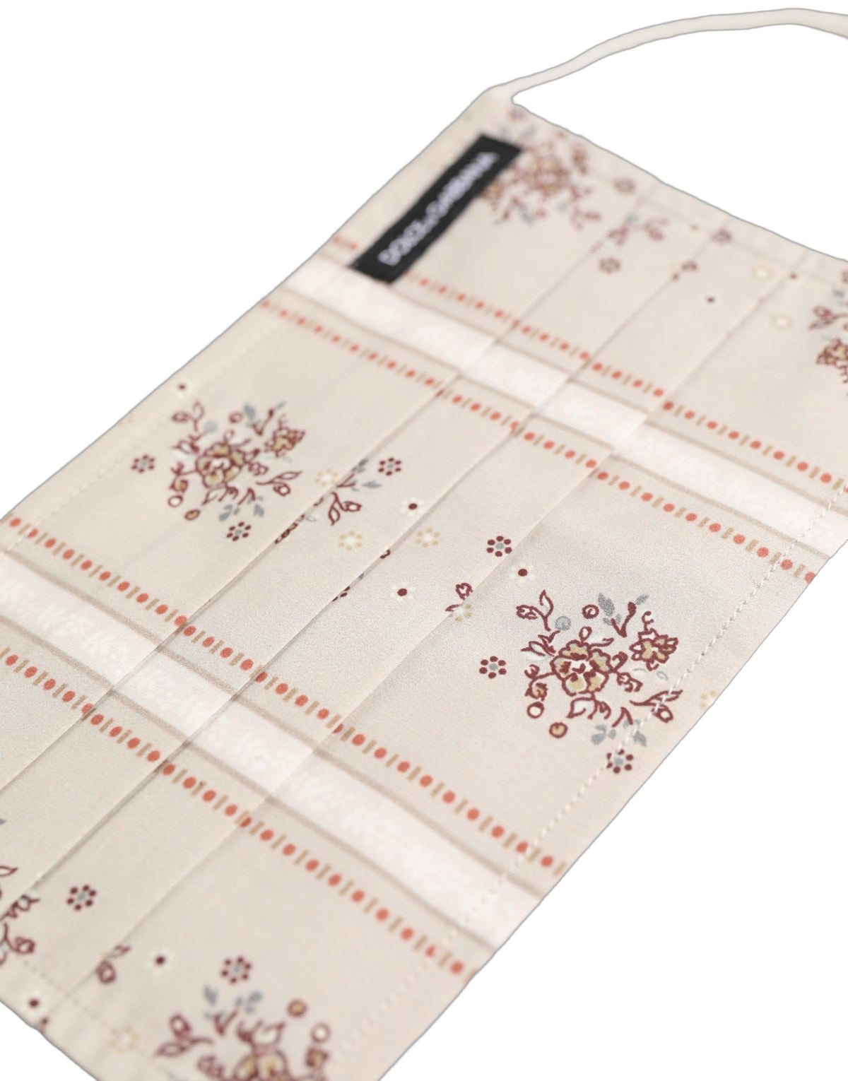Beige Floral Print Pleated Elastic Ear Strap Face Mask