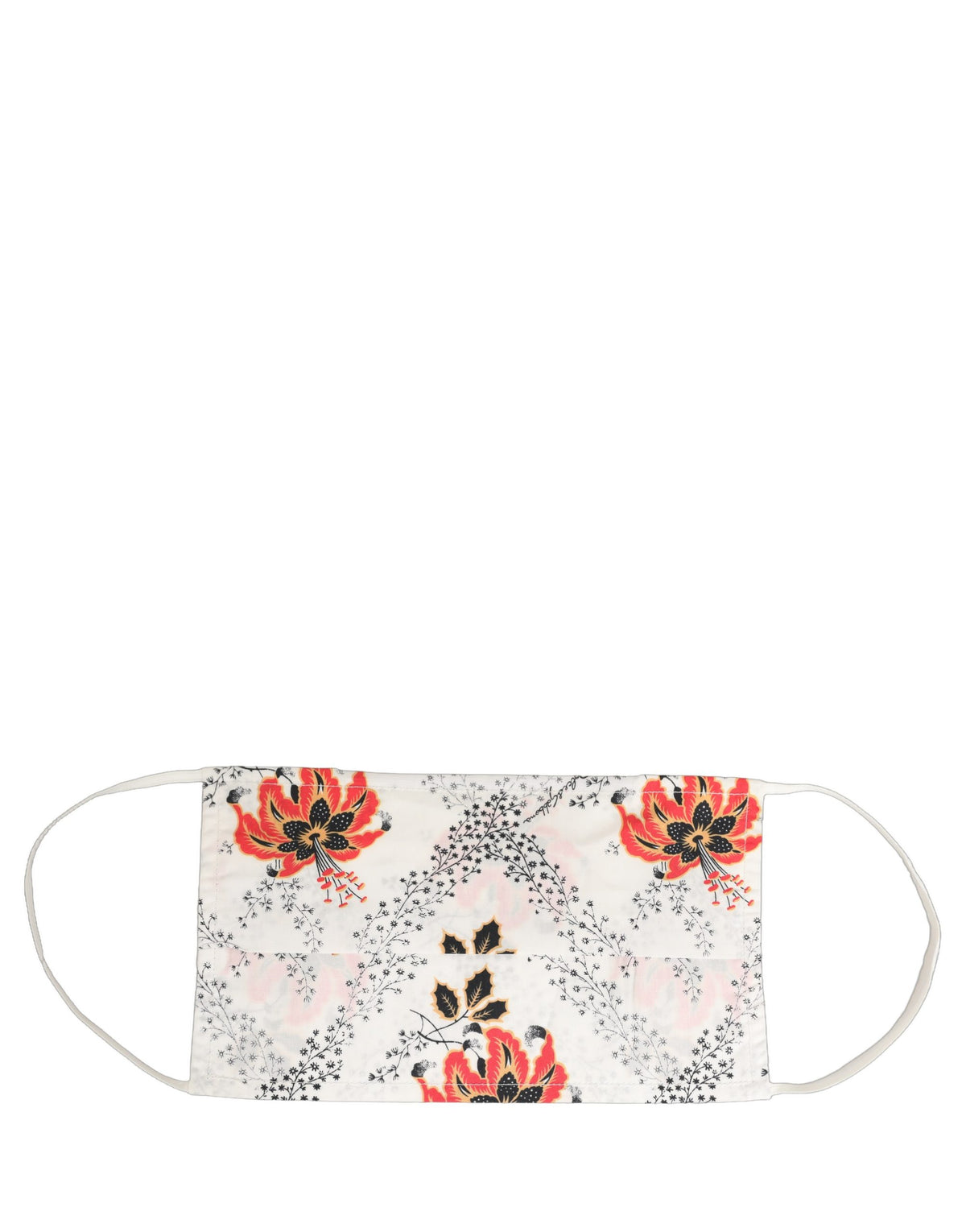 White Floral Cotton Pleated Elastic Ear Strap Face Mask