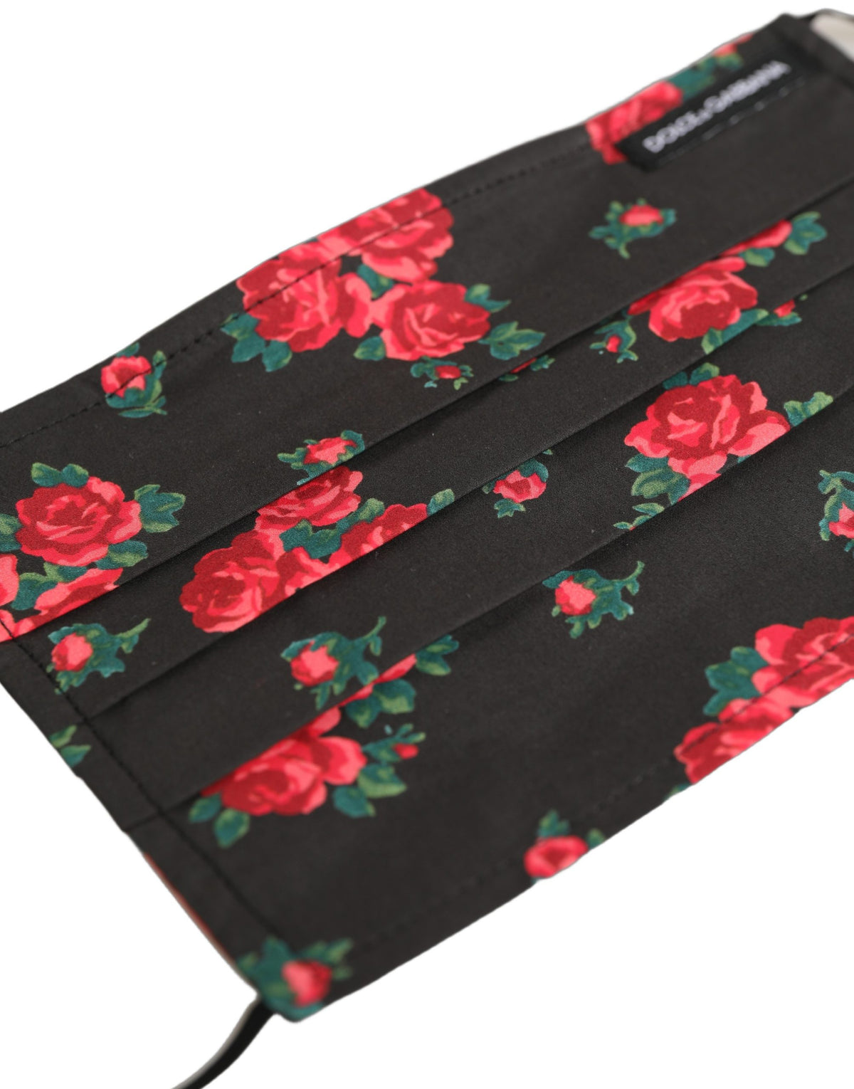 Black Floral Print Pleated Elastic Ear Strap Face Mask