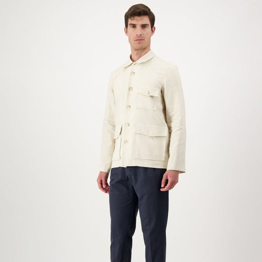 Beige Linen Biker Jacket