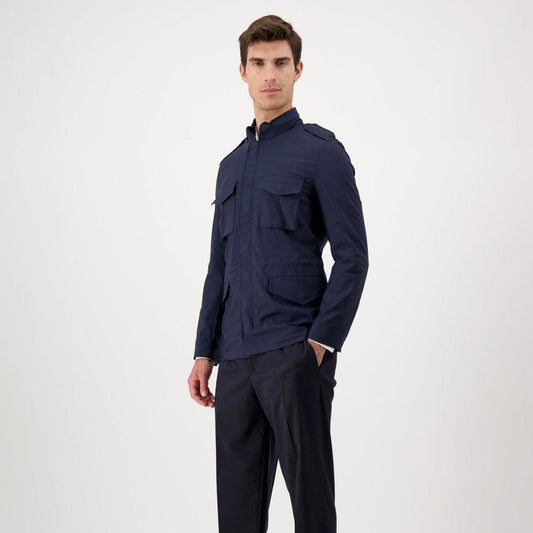 Navy Blue Cotton Full-Length Jacket