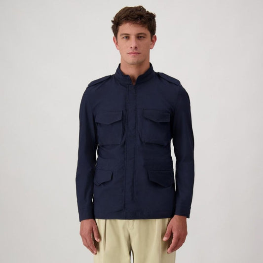 Navy Blue Cotton Full-Length Jacket