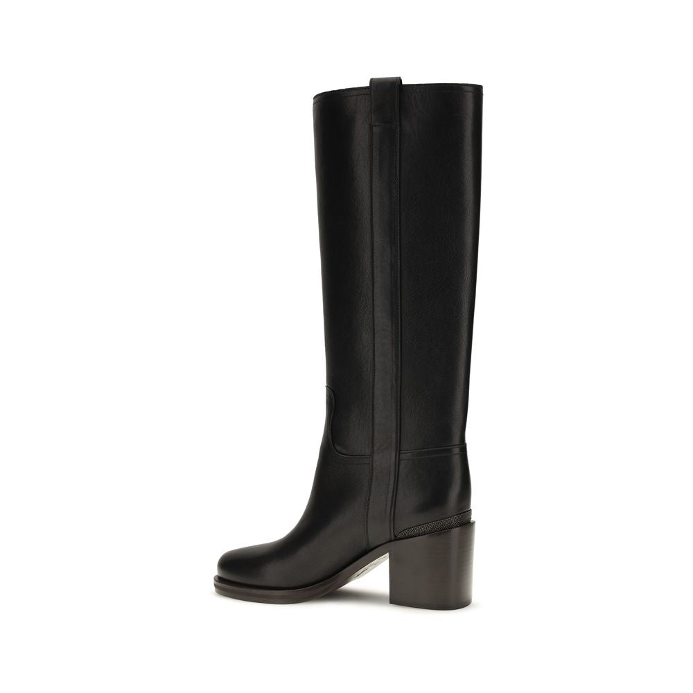 Black Calf Leather Bos Taurus High Heel Boots