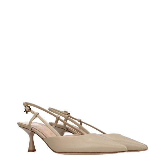 Beige Leather High Heel Pumps