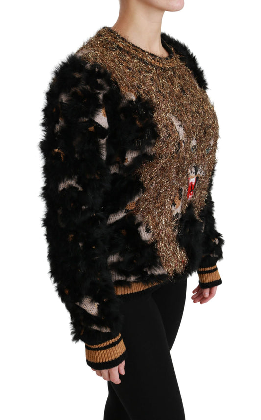 Elegant Leopard Motive Wool Blend Sweater