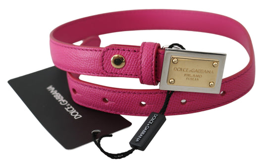 Elegant Pink Leather Belt with Gold Buckle