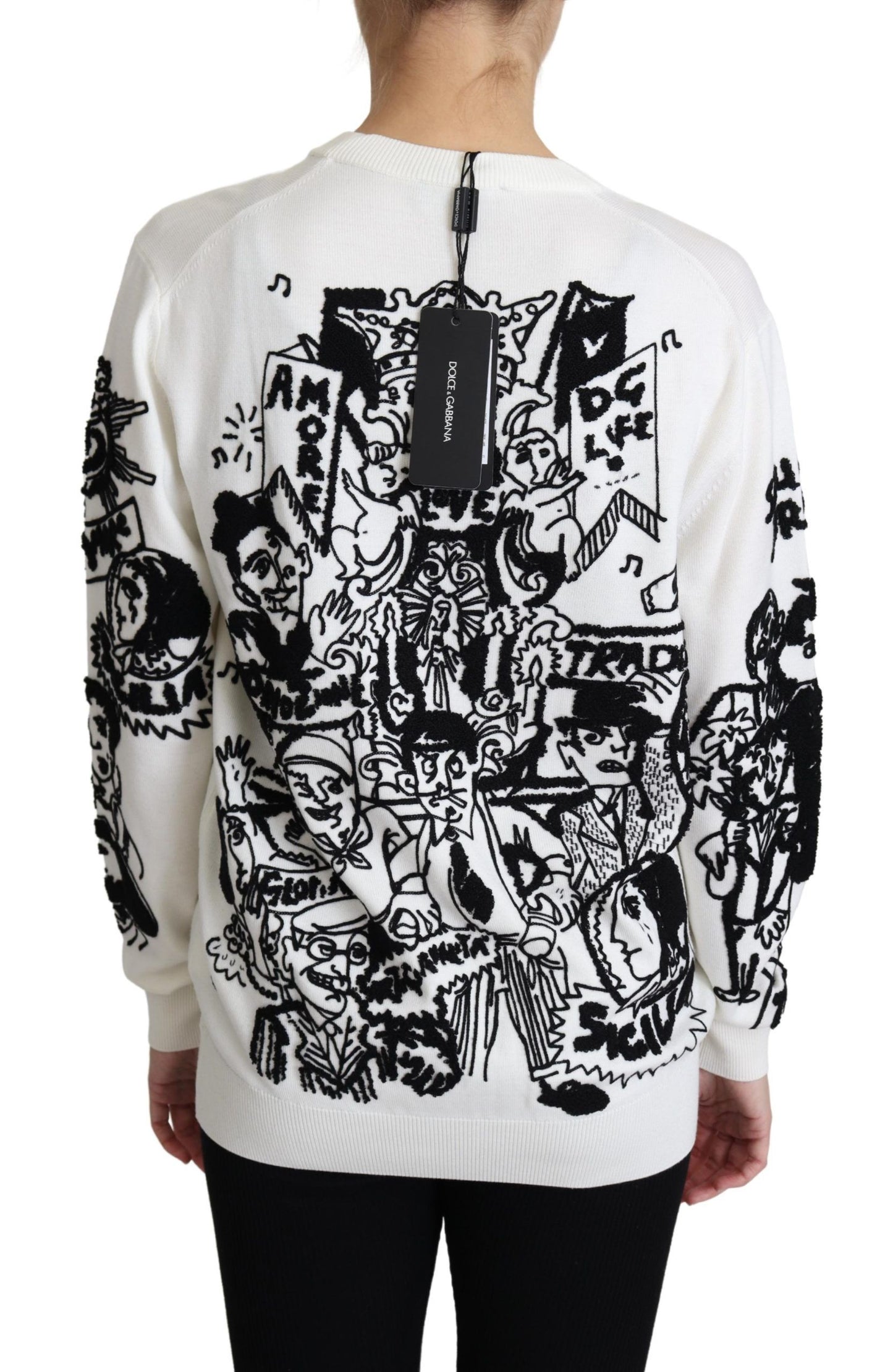 Embroidered Graffiti Pullover in Virgin Wool