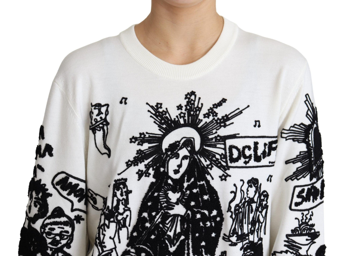 Embroidered Graffiti Pullover in Virgin Wool
