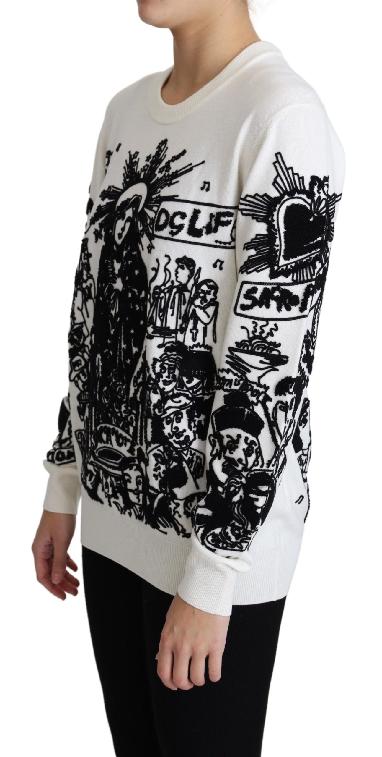 Embroidered Graffiti Pullover in Virgin Wool