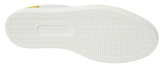 Chic White & Yellow Leather Low-Top Sneakers