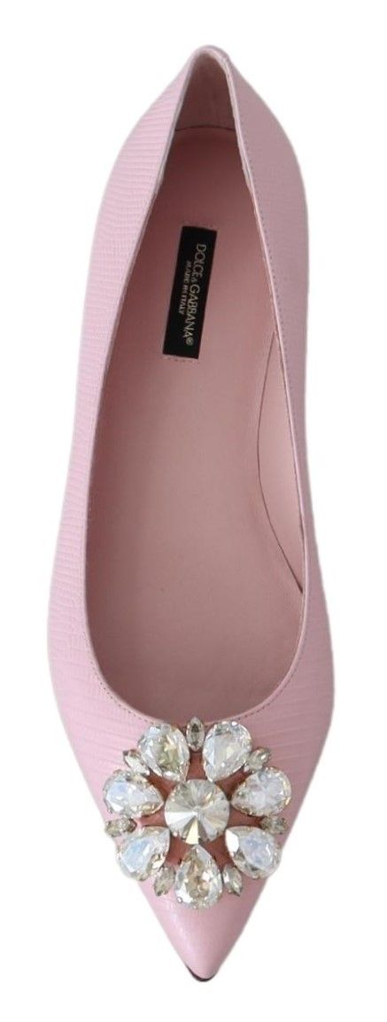 Crystal-Embellished Pink Leather Flats