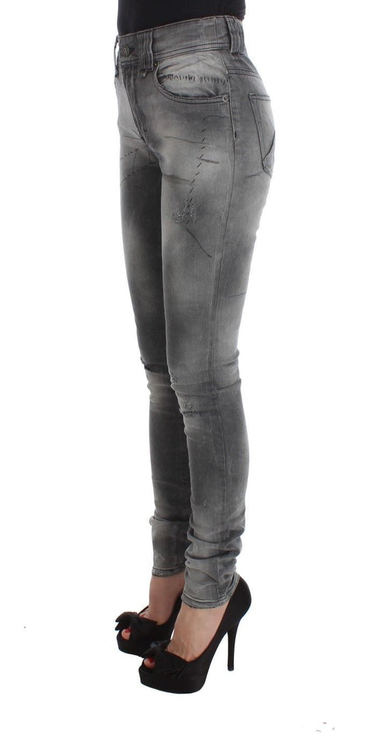 Gray Wash Cotton Blend Slim Fit Denim Jeans Pants