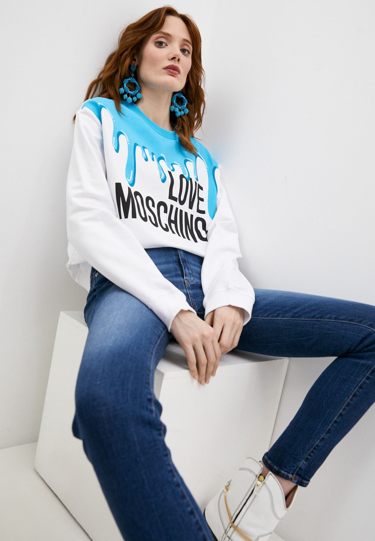 Light Blue Cotton Women Sweater