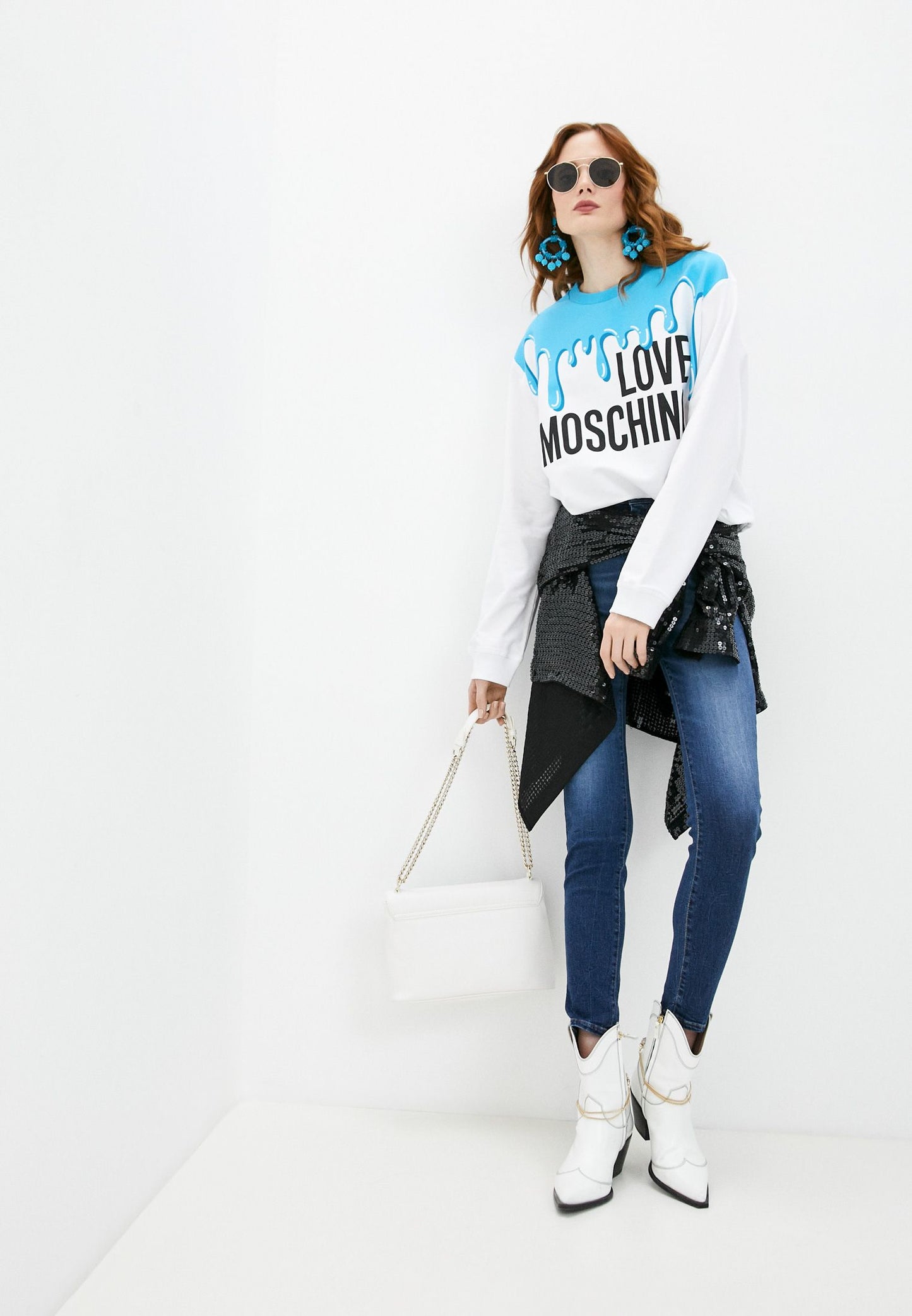 Light Blue Cotton Women Sweater
