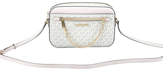 Jet Set Item Large East West Signature Leather Zip Chain Crossbody Handbag (Vanilla PVC/Powder Blush)