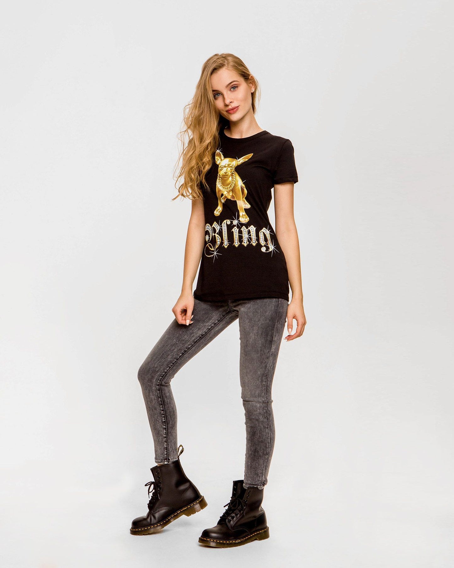 Black Cotton Women T-Shirt