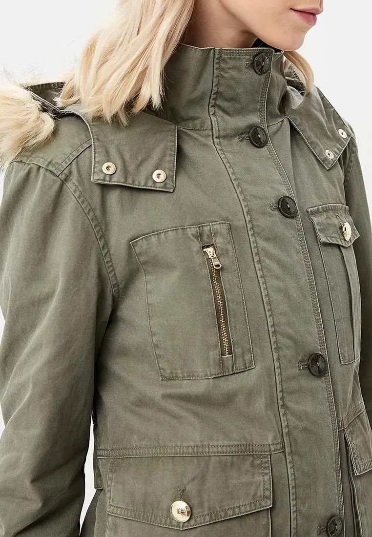 Green Cotton Women Jacket