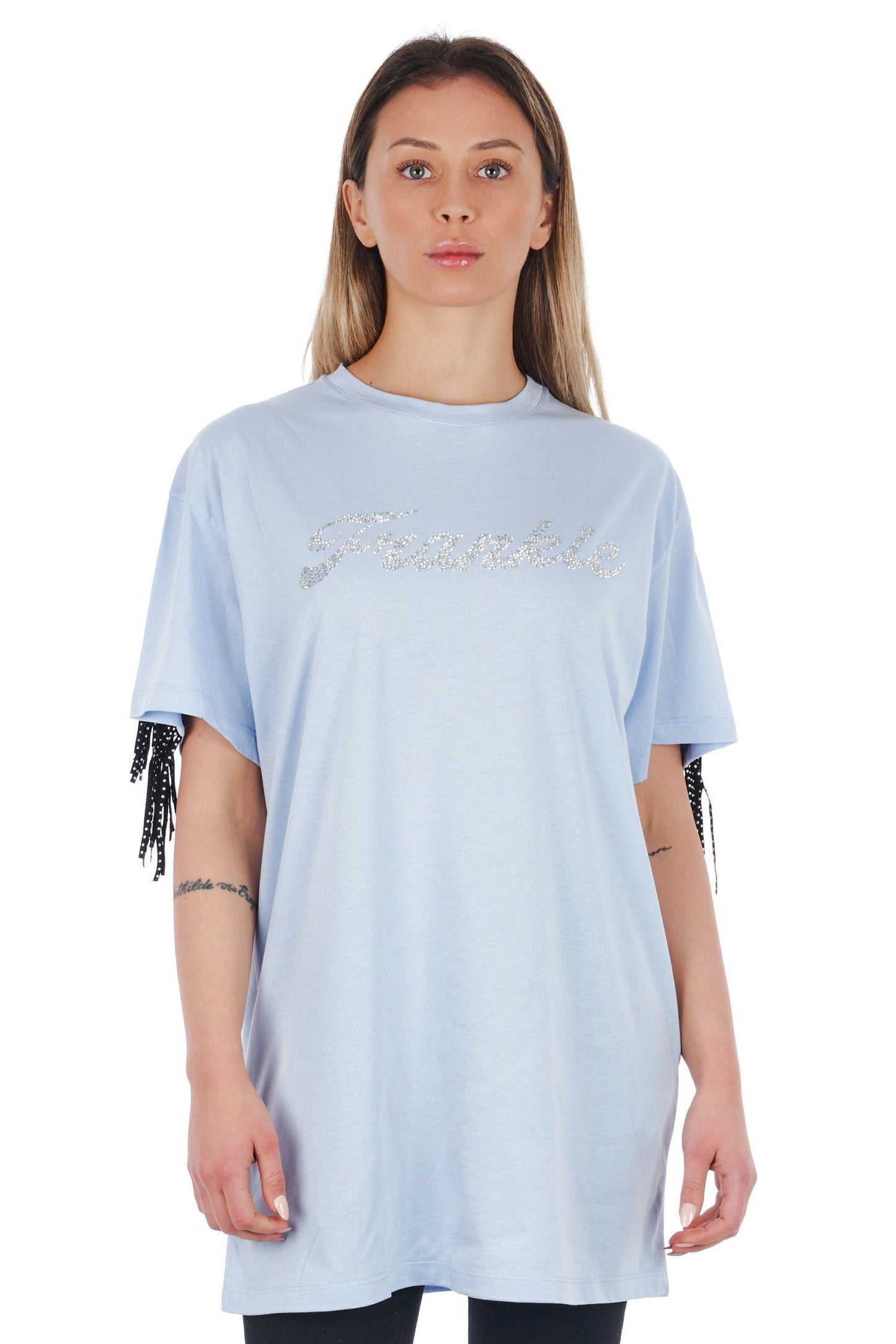 Light Blue Cotton Women T-Shirt